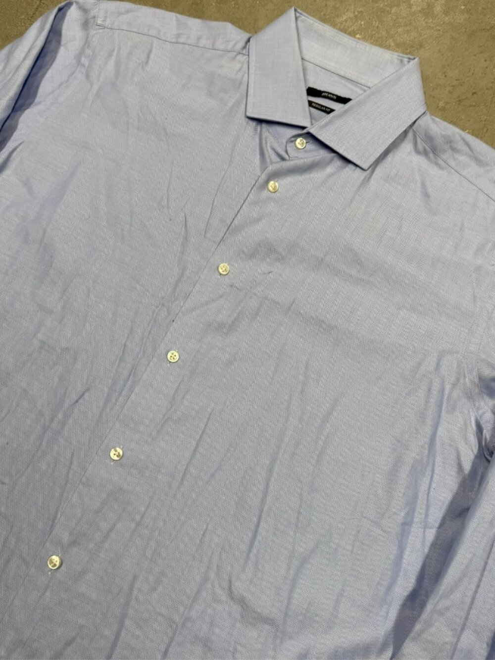 Hugo Boss Dress Shirt W/ French Cuffs Herringbone Cotton Blue 43 17 XL - Picture 3 of 9